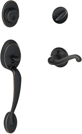 Schlage 194555061736 Plymouth Single Cylinder Handleset And Right Hand Flair Lever Aged Bronz