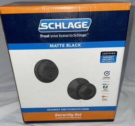 Schlage 194555137622 Deadbolt And Plymouth Knob Matte Black Door Lock Brand New