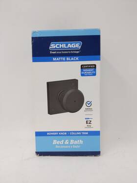 Schlage 194555137721 Bowery Matte Black Door Knob Bed And Bath Privacy W Collins Trim