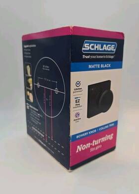 F170 Schlage 194555140417 Bowery Matte Black Dummy Door Knob With Collins Trim New