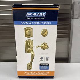 Schlage 194555147263 Camelot Front Entry Handleset Georgian Door Knob Deadbolt Antique Brass