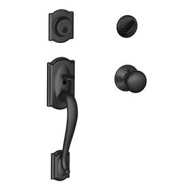 Schlage 313043175155 Camelot Matte Black Single Cylinder Door Handle Set With Plymouth Knob