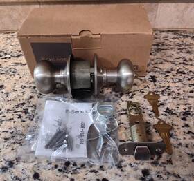 F51a Schlage 445001039049 Ply 619 Plymouth Door Knob Keyed Entry Lock Satin Nickel