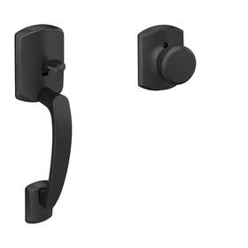 Schlage 445041887853 Greenwich Matte Black Door Handleset Grip With Bowery Knob And Trim