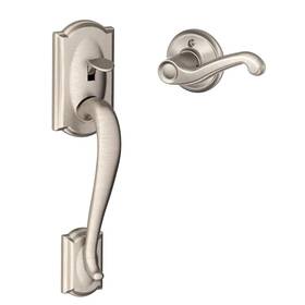 Schlage 445044228226 Camelot Satin Nickel Door Handleset Grip With Left Handed Flair Handle