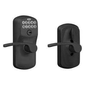 Schlage 705353430268 Plymouth Matte Black Electronic Keypad Door Lock With Merano Handle And Flex Loc