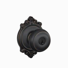 Schlage 705353486326 Georgian Aged Bronze Keyed Entry Door Knob With Brookshire Trim