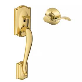 Schlage 705353648458 Camelot Bright Brass Door Handleset Grip With Left Handed Accent Handle