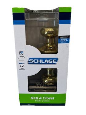 9877 Schlage Georgian Bright Brass Passage Door Knob Hall And Closet F10 V Ply 605