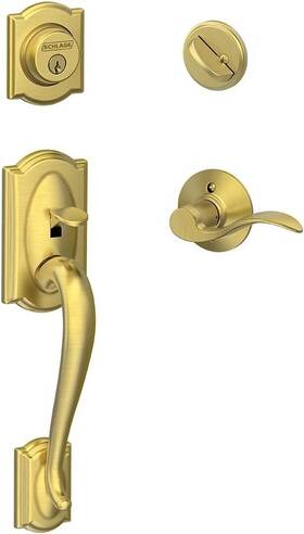 Schlage D662vtfrm Camelot Front Door Handleset - Left Hand Accent Lever Satin Brass