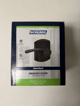 F10-g-mer-622-grw Schlage F10gmer622grw Merano Matte Black Passage Hall/closet Door Handle New
