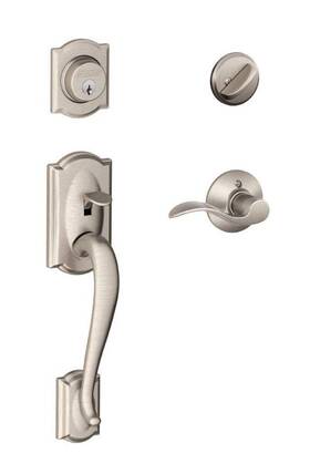 F60-cam-619-acc Schlage Nib Camelot Handleset With Accent Lever - Satin Nickel