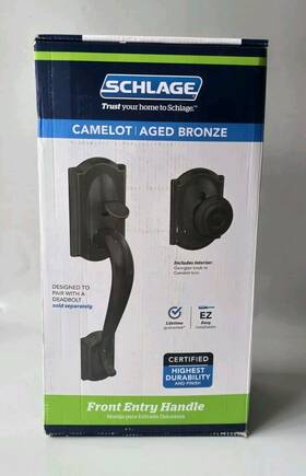 Fe285g Schlage Camelot Entry Door Handleset Fe285 Cam Geo Aged Bronze Handle 110
