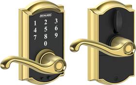 Fe695cam605fla Schlage Touch Camelot Lock With Flair Lever Bright Brass Fe695 Cam 605 Fla