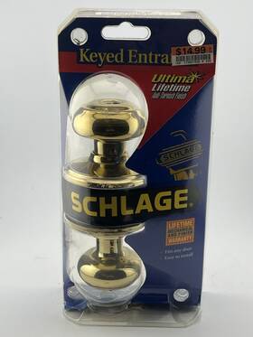 P513-747 Schlage Keyed Entry Door Knob Lockset Polished Brass Ultima Lifetime