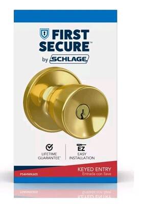 P54hwk605 Schlage First Secure By Hawkins Knob Keyed Entry Bright Brass Door