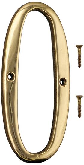 78nh Sciencepurchase Numbers 6-inch House Number Zero With Mounting Screws Polished Brass Shiny Gold