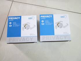 913722 Shield Security 2x Privacy Lockset Straight Lever Satin Chrome Grade 2