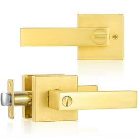 Shiny Handles 614162399119 Satin Brass Door Knobs Interior With Lock Privacy Gold Kno