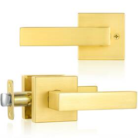 Shiny Handles 614162399126 Gold Door Knobs Passage Satin Brass Lever Interior For Hallway