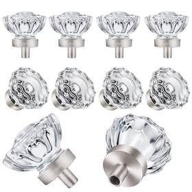 Shiny Handles 653858390443 8 Pack Brushed Nickel Cabinet Knobs Glass And Pulls Vintage C