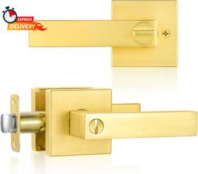 Shiny Handles 705353844553 Satin Brass Door Knobs Interior With Lock Privacy Gold Knob D