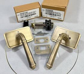479150 Signature Hardware Matteen Privacy Door Lever Set In Antique Brass -