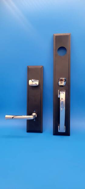 552087blpn Signature Hardware Brass Entry Door Set - Dummy Left Hand Black And Polished Nickel