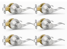 Sopoby 445050191170 6 Pack Brushed Nickel Passage Door Levers Wave Style Handles Keyless Interior