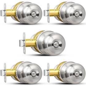 Sop-1157us Sopoby Privacy Door Knob 5 Pack Brushed Nickel Round Keyless Doorknobs Interior/ext