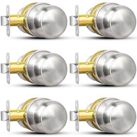 Sop-1163us Sopoby Brushed Nickel Door Knob 6 Pack Round Keyless Doorknobs Interior/exterior Lo