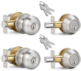 Sop-1207us Sopoby 2 Sets Entry Door Knob And Single Cylinder Deadbolt Combo Set Keyed Alike Ro