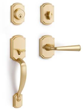 Sorwduerm 766997522153 1 Pack Gold Front Door Handle And Deadbolt Set Reversible Lever Entry Lock Ha