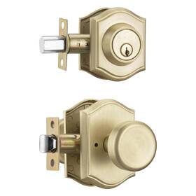 Starpy 634052676670 Satin Brass Door Knob With Lock Exterior Set Deadbolt Exteri