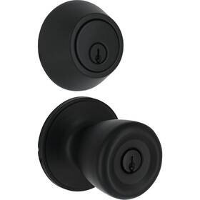 Brx9b91b Steel Pro Matte Black Tulip 1-cylinder Deadbolt And Door Knob Entry Combo