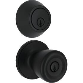 Brx9b92b Steel Pro Matte Black Tulip 2-cylinder Deadbolt And Door Knob Entry Combo
