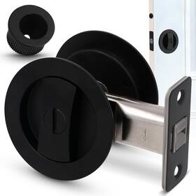 Y66-yh Striketurn Premium Black Pocket Door Hardware - Round Lock Ergonomic Matte