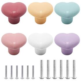 Swzhai Sw20230609-00001 6 Pcs Glossy Ceramic Cabinet Knobs Heart Shaped Drawer Dresser Kitchen