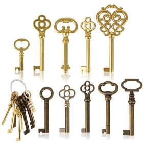 Gs00005 Tazkzzy 10pcs Skeleton Key Set Reproduction For Antique Furniture Universal Brown
