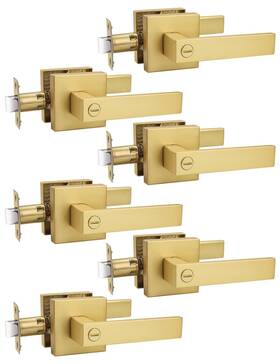 Dl38301 Tinewa 6 Pack Heavy Duty Gold Square Privacy Interior Door Levers Satin Brass Finis