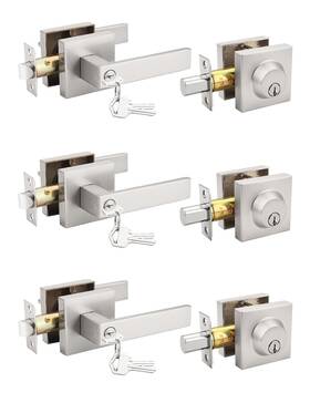 Twsn131-ivy383et01-3p Tinewa 3 Pack Brushed Nickel Keyed Alike Front/exterior Door Levers With Single Cyli