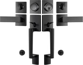 Tionzion 744110031898 Heavy Duty Front Door Handle Set - Matte Black Double Handleset With Dummy And L