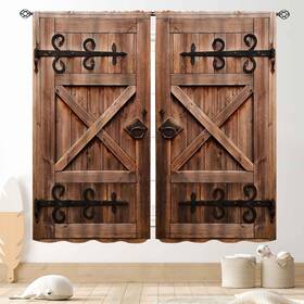 Tkuyo 039617994284 Wooden Barn Door Curtains Rustic Brown Wood Board Farmhouse Country Cottage