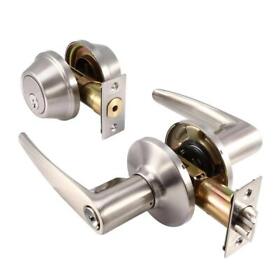 Cv1501baus15 Toledo Door Handle With Double Cylinder Deadbolt Stainless Steel In Satin Nickel