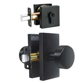 Toptotoo 658359052067 Matte Black Passage Door Knob With Deadbolt Lock Set