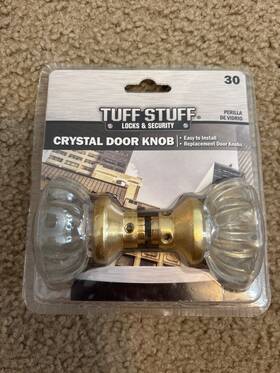 Tuff Stuff Tools 608781000303 Mortise Lock Crystal Glass Door Knob Replacement Set Brass Finish Base