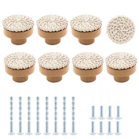 Unlorspy20221005-010 Unlorspy 8 Pcs Boho Rattan Dresser Drawers Knobs 40mm/1.57 Inch Round Wooden Drawer Kn