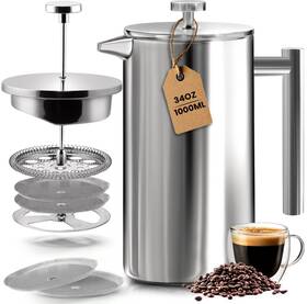 Ssfrenchpressprnt1 Utopia Kitchen Stainless Steel French Silver 34 Ounce