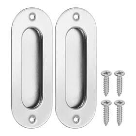 Uxcell 649603369369 2pcs Recessed Finger Flush Pulls 4 Inch Arc Sliding Pocket Door Handles Silver