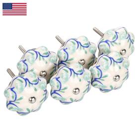 Uxcell B078646xxk 6 Pieces Vintage Shabby Knobs Blue And White Floral Hand Painted Ceramic